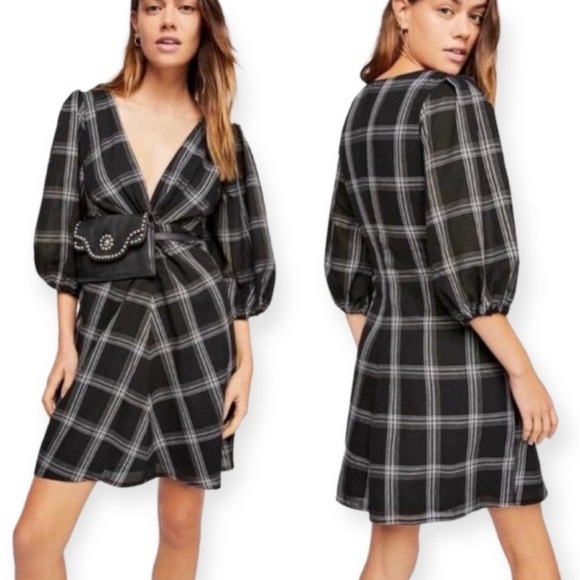Free People Dresses & Skirts - Free People Plaid Black Dress
